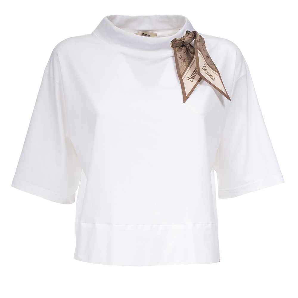 【送料&関税込】Herno White Foulard T-shirt T-SHIRT HERNO IN SUPERFINE COTTON STRETCH CON FOULARD - Shop